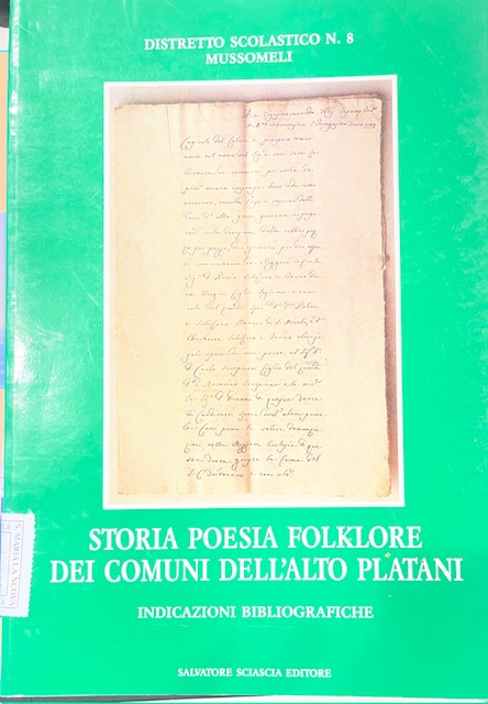 Copertina del libro Storia poesia folklore dei comuni dell’alto Platani